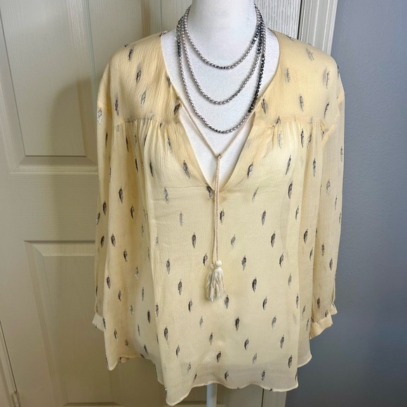 & Other Stories Tops - 💛🩶”& Other Stories” Sheer Gold Blouse w/Silver Metallic Accents Size XL💛